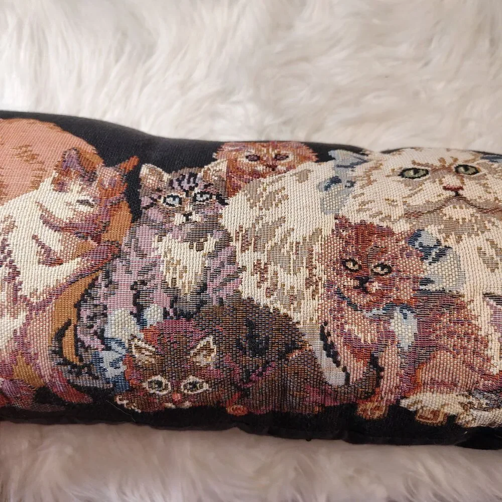 VTG Tapestry Kitty Cat Grannycore Door Stop/Pillow